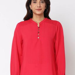 NOT SO PINK Mandarin Collar Cuffed Sleeves Georgette Top-image-22