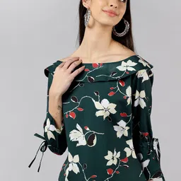 KALINI Women Floral Printed Boat Neck Ruffles Georgette Top-image-56