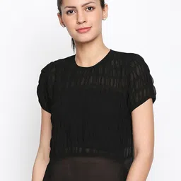 aaliya Black Georgette Smocked Top-image-17