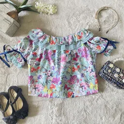 One Friday Floral Print Off-Shoulder Cold-Shoulder Bardot Top-image-40