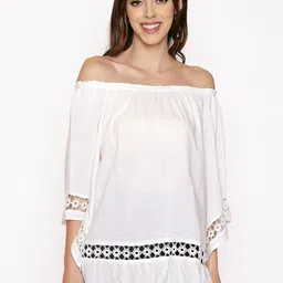 250 DESIGNS Off-Shoulder Flared Sleeves Lace Inserts Detailed Bardot Top-picture-31