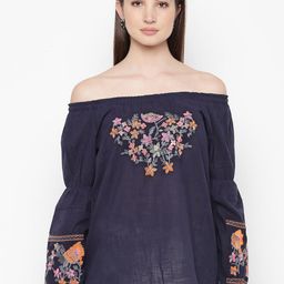 Mayra Floral Embroidered Off-Shoulder Pure Cotton Bardot Top-image-56