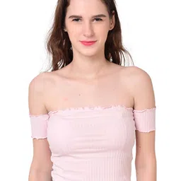 NoBarr Women Pink Striped Off-Shoulder Bardot Crop Top-image-16