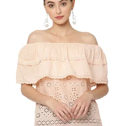 SAVI Off-Shoulder Self Design Cotton Bardot Top-picture-56