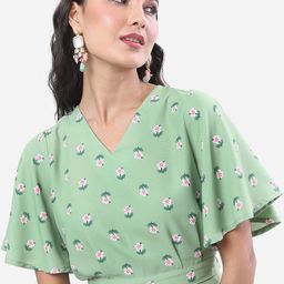 Vishudh Floral Printed V-Neck Flared Sleeve Top-25
