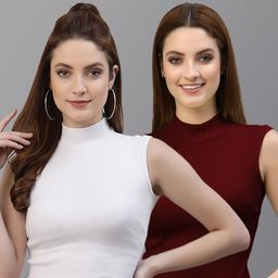 Friskers Pack Of 2 White & Maroon Top-image-5