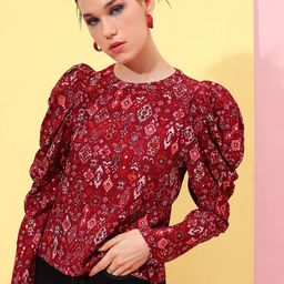 Tokyo Talkies Geometric Printed Puff Sleeves Casual Top-44