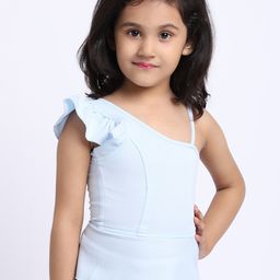 ELEVANTO Girls Blue Solid One Shoulder Peplum Top-picture-5