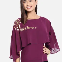 ALL WAYS YOU Cape Sleeve Georgette Cape Top-image-70