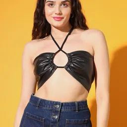 TANDUL Halter Neck Sleeveless Solid Bralette Crop Top-image-31