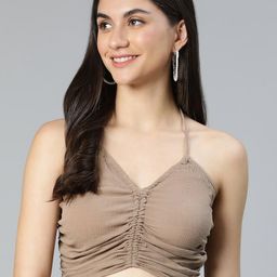 Oxolloxo Brown Halter Neck Bralette Crop Top-picture-9