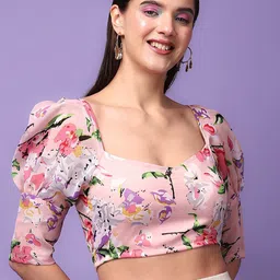 SCORPIUS Floral Printed Sweetheart Neck Puff Sleeve Fitted Crop Top-image-11