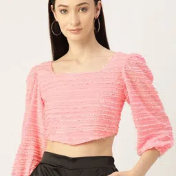 Slenor Square Neck Puff Sleeve Crop Top-picture-33