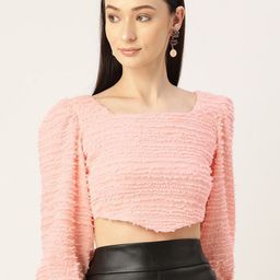 Slenor Puff Sleeve Square Neck Regular Crop Top-picture-17