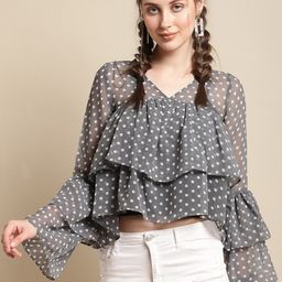 La Zoire Polka Dot Printed Bell Sleeves Layered Georgette Crop Top-image-56