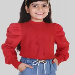 BAESD Girls Round Neck Puff Sleeve Crepe Regular Top-image-66