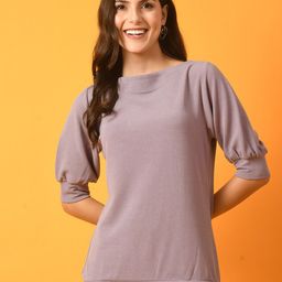 Myshka Boat Neck Puff Sleeves Blouson Top-picture-36