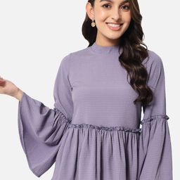 BAESD Self Design High Neck Bell Sleeve Peplum Top-36