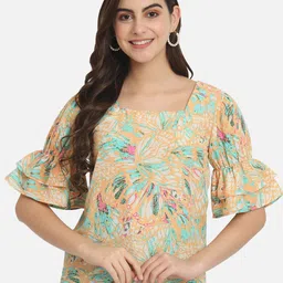 BAESD Floral Printed Square Neck Bell Sleeves Top-21