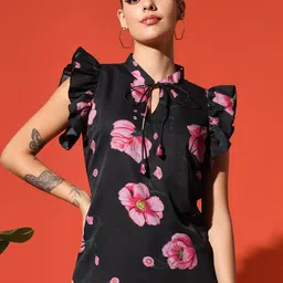 Rudraaksha Creations Floral Print Puff Sleeve Crepe Top-image-89