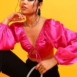 PRETTY LOVING THING Puff Sleeve Satin Top-image-84