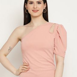 BAESD One Shoulder Puff Sleeves Cut-Out Detail Regular Top-image-51