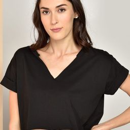 CHIMPAAANZEE Black Extended Sleeves Cotton Crop Top-image-14