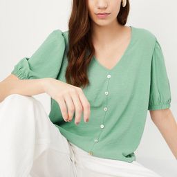 max V-Neck Puff Sleeves Casual Top-image-77