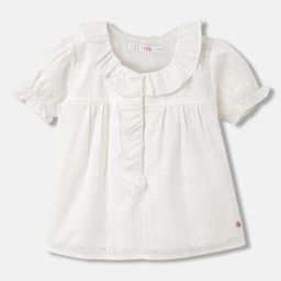 ELLE Girls Self Design Peter Pan Collar Puff Sleeve Top-image-27
