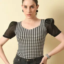 IUGA Geometric Print Puff Sleeve Top-image-86