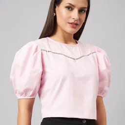 Style Quotient Pink Puff Sleeves Crop Top-picture-21