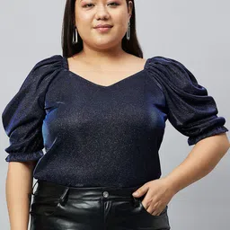 Style Quotient Plus Size Sweetheart Neck Puff Sleeve Top-image-26