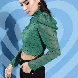 STREET 9 Green Print Chiffon Crop Top-image-60
