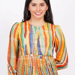 MINGLAY Striped Puff Sleeves Cinched Waist Top-picture-17