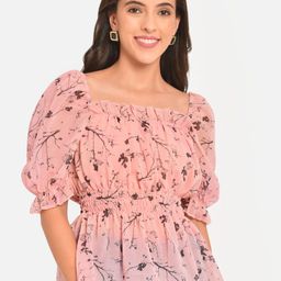 Martini Peach-Coloured Floral Print Georgette Cinched Waist Top-picture-26
