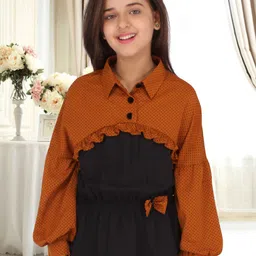 CUTECUMBER Mustard Yellow Applique Georgette Cinched Waist Top-image-11