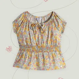 U.S. Polo Assn. Kids Girls Yellow Printed Cinched Waist Top-image-45