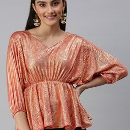 SHOWOFF Women Copper-Toned Cinched Waist Top-image-43