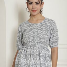 Indian Needle Ethnic Motifs Embroidered Chikankari Pure Cotton Cinched Waist Top-picture-19