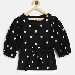 TALES & STORIES Girls Polka Dot Printed Puff Sleeve Cotton Top-picture-11