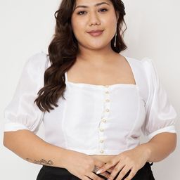 studio rasa Puff Sleeve Sheen Crop Top-78