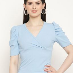 BAESD V-Neck Puff Sleeve Gathered Regular Top-image-49
