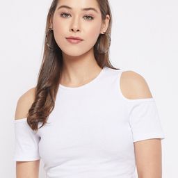 LE BOURGEOIS White Slim Fit Cold Shoulder Crop Top-image-91