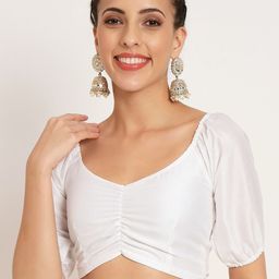 studio rasa Puff Sleeves V-Neck Ruched Ethnic Crop Top-image-32