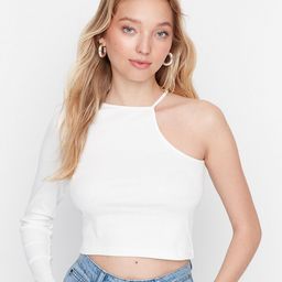 Trendyol Women Off White One Shoulder Crop Top-image-28