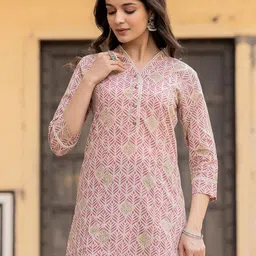 Yufta Floral Print Ethnic Printed Lace Pure Cotton Straight Kurti-image-22