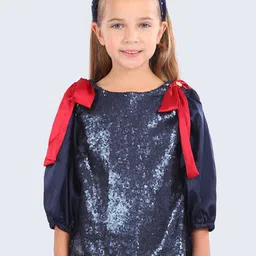 One Friday Girls Sequin Embellished Round Neck With Bow Top-image-31