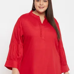 VINAAN Plus Size Band Collar Cuffed Sleeves Shirt Style Top-picture-12