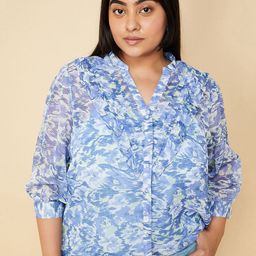 max Plus Size Abstract Printed Ruffles V-Neck Shirt Style Top-7