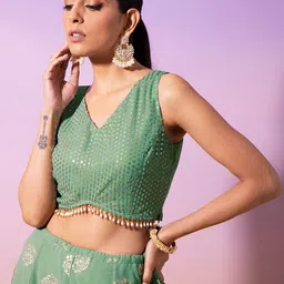 INDYA Women Green Embellished Crop Top-image-87